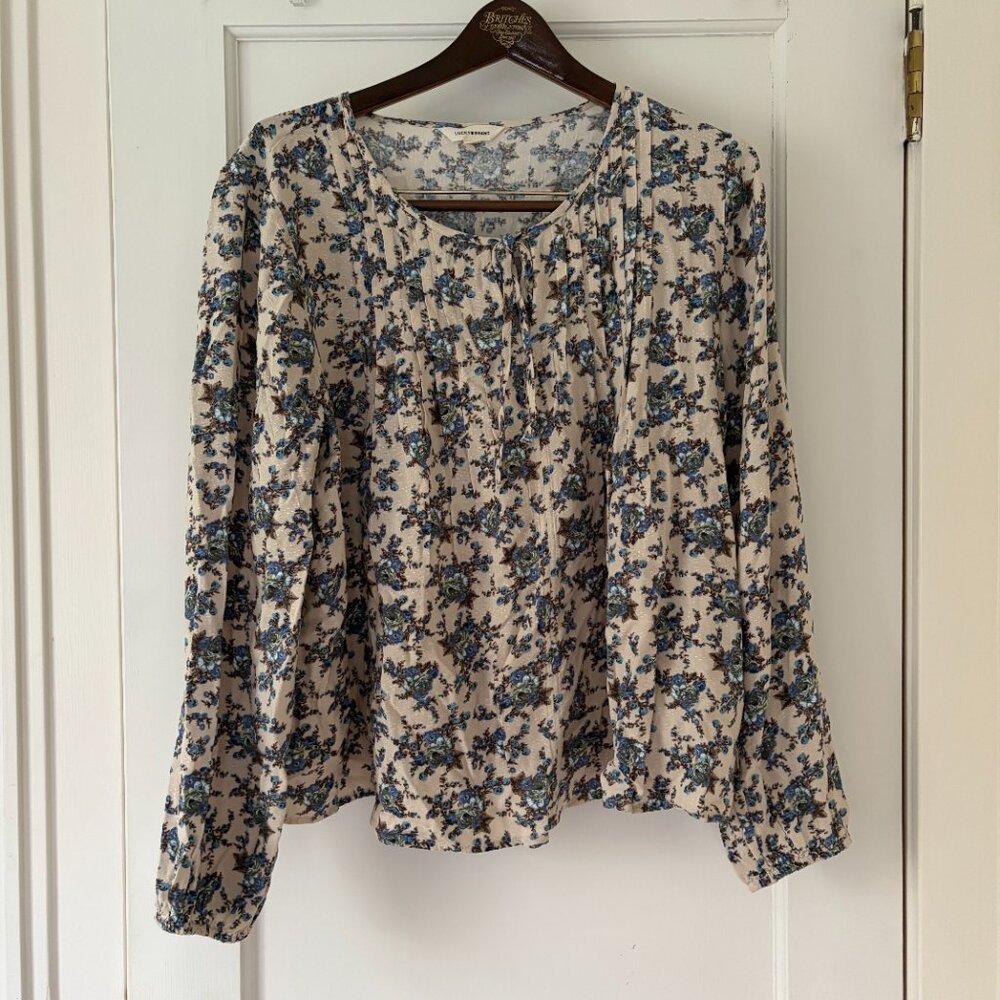 Lucky Brand Pintuck Floral Peasant Top Size Large NWOT - Picture 2 of 8